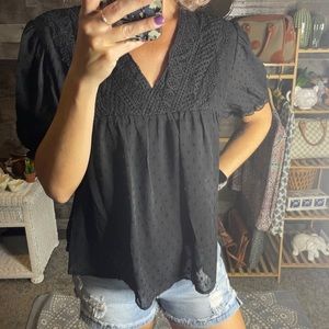 Unbranded Black BOHO Swiss Dot Blouse